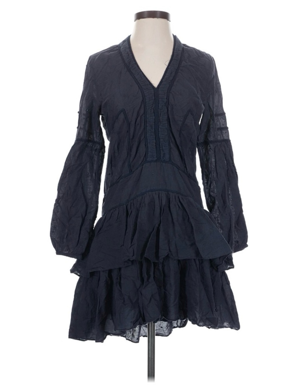 Ulla Johnson Navy Embroidered Cotton Tiered Ruffle Mini Dress Size 4